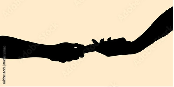 Fototapeta Silhouette of hands pasing relay baton stick concept design. Graphic icon of relay sport group. Vector illustration.