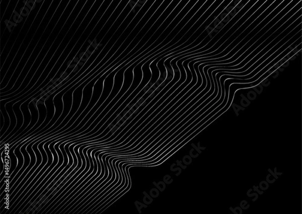 Obraz Metallic wavy thin minimal distorted lines abstract technology background. Vector geometric tech pattern design