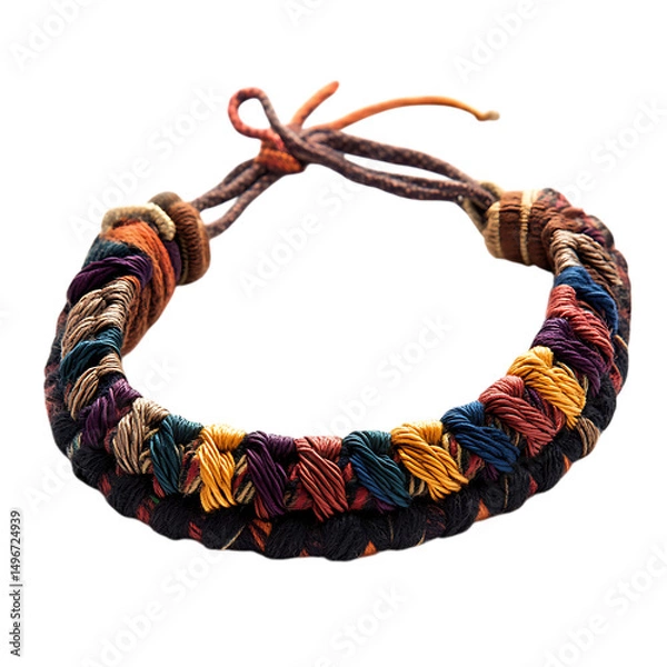 Fototapeta Bohemian Woven Anklet with Earthy Tones Isolated on Transparent Background