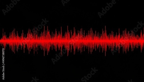 Obraz Abstract red sound wave visualization on black background, digital audio waveform display, music equalizer signal, futuristic technology sound frequency graphic for electronic music and audio analysis