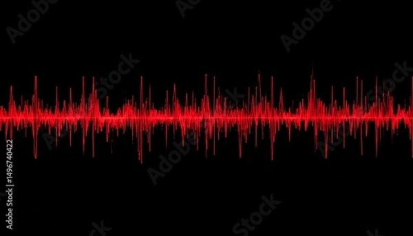 Obraz Dynamic abstract red waveforms on a black background, representing audio visualization