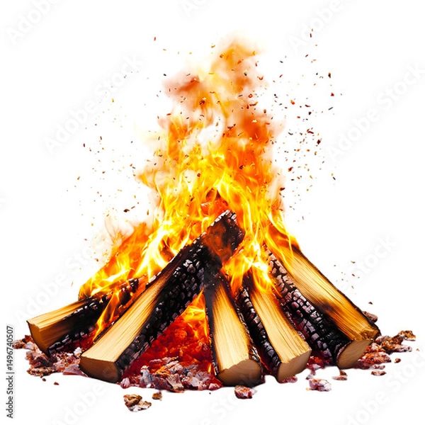 Obraz Blazing Campfire with Embers and Sparks on transparent background