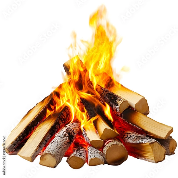 Obraz Blazing Campfire with Stacked Wood Logs on transparent background