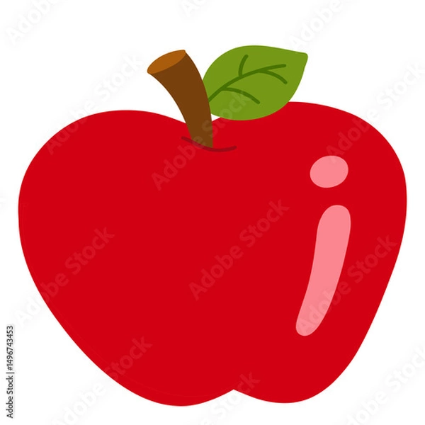 Obraz Flat Vector Illustration of Red Apple with Leaf