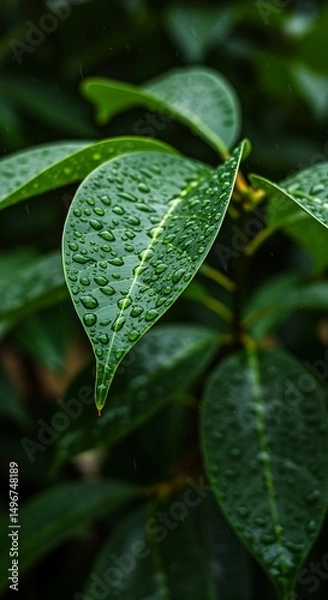 Obraz green leaves with dew drops