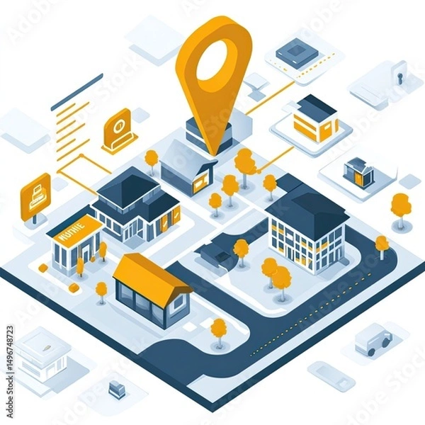 Fototapeta Hyperlocal marketing system offering geo-targeted promotions, customer proximity analysis, localized content automation, store-specific messaging, and real-time ROI tracking