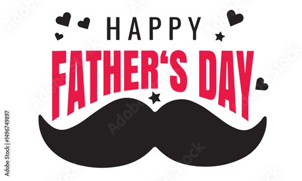 Fototapeta Happy Father's Day typography vector with handwritten calligraphy, mustache and pink hearts – Elegant lettering design isolated on white background. Stock-Vector