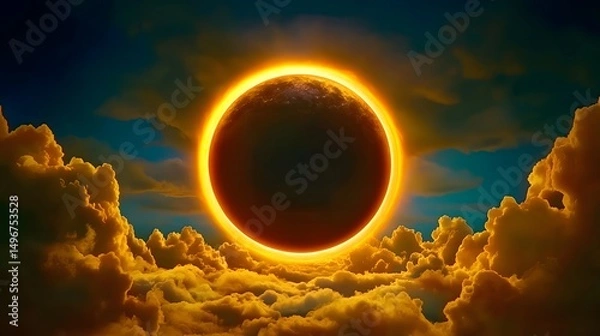 Fototapeta Dramatic Annular Solar Eclipse Over Golden Cloudscape Celestial Event Photography