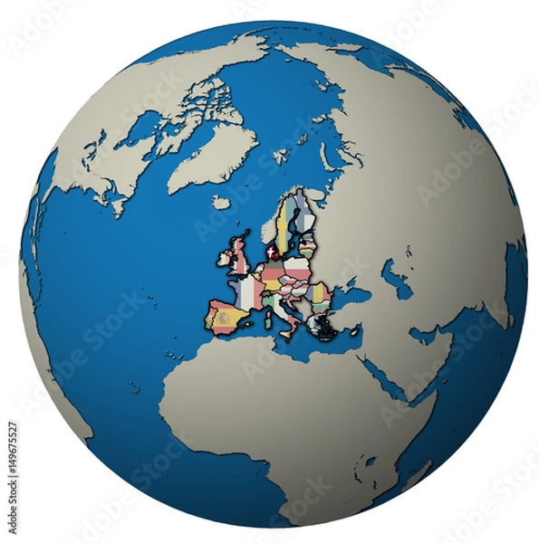Fototapeta denmark territory with flag over globe map