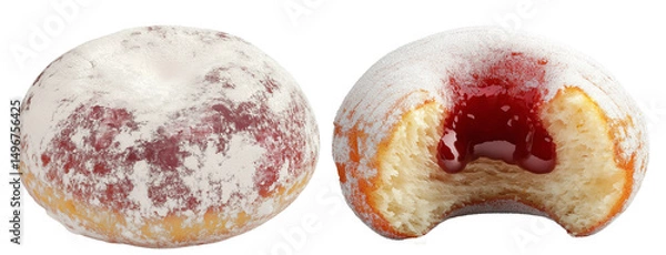 Fototapeta Powdered Donut – Whole and Bitten Cross-Section