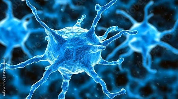 Obraz 3D Illustration of Blue Neuron Cells, Digital Brain Cells Visualization, Scientific Concept of Neural Network  
