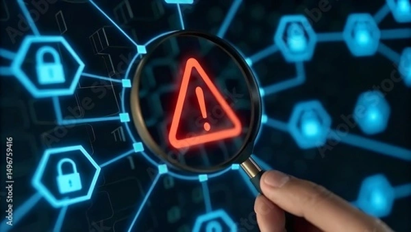 Fototapeta Cybersecurity Threat Detection Magnifying Security Risks and Vulnerabilities in Network Systems