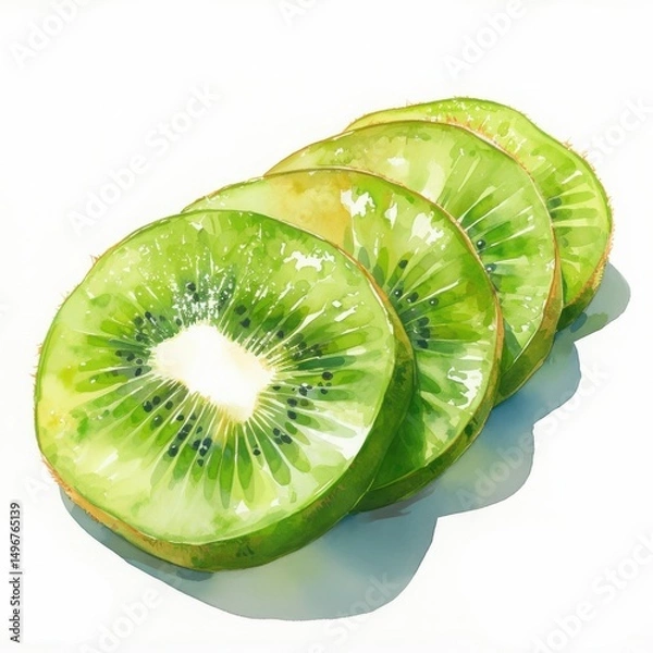 Fototapeta Kiwi Slices Illustration: Capture the essence of juicy and tangy freshness with this digital watercolor illustration of kiwi fruit slices.