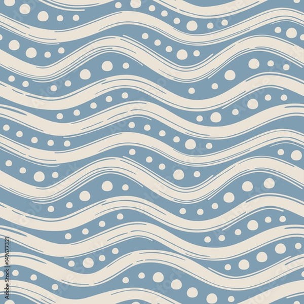 Fototapeta Seamless pattern with white waves on blue background. Vector background.