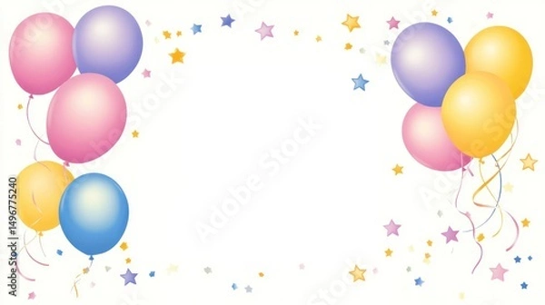 Fototapeta Colorful Balloons Festive Background: Celebrate with Pastel Balloons and Sparkling Stars