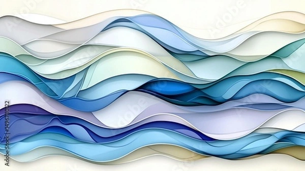 Fototapeta Abstract blue wave background flowing layers paper texture