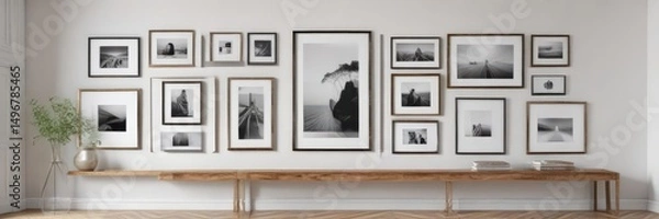 Obraz Modern gallery wall mockup  Various sized frames on white wall  Stylish interior design ,  interior design,  texture,  display