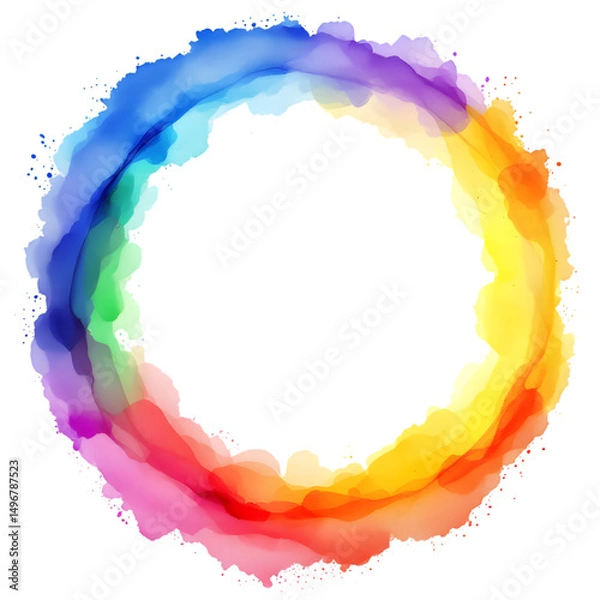 Fototapeta Watercolor ring with rainbow colors forming a circular frame on black background
