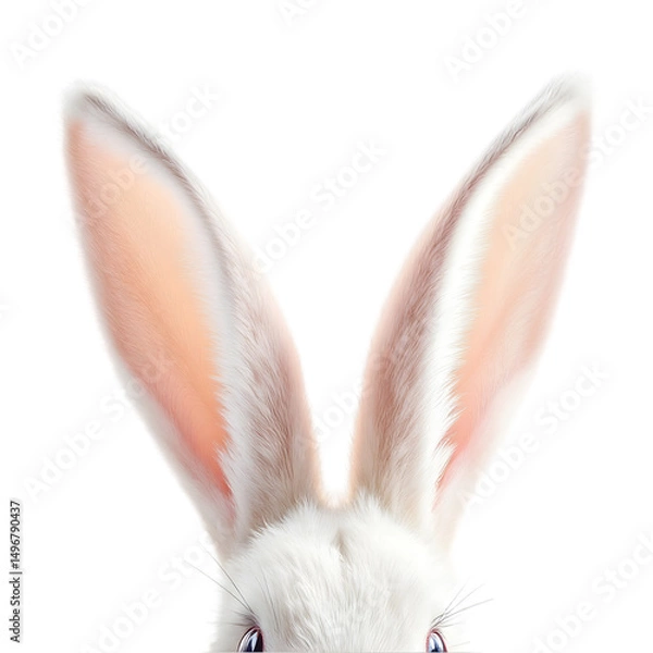 Fototapeta Close up of white rabbit ears against a black background, visible eyes too
