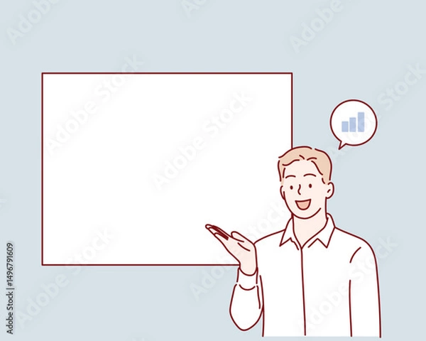 Fototapeta Business man Pointing at Empty Space. Hand drawn style vector design illustrations.
