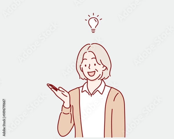 Fototapeta Senior woman Getting a New Idea. Hand drawn style vector design illustrations.