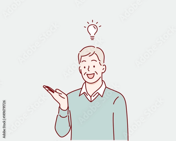 Fototapeta Senior man Getting a New Idea. Hand drawn style vector design illustrations.