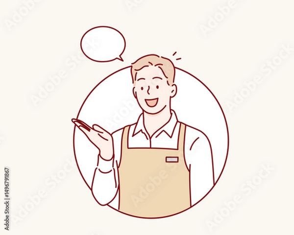 Fototapeta Store Clerk Assisting Customer with Service. Hand drawn style vector design illustrations.