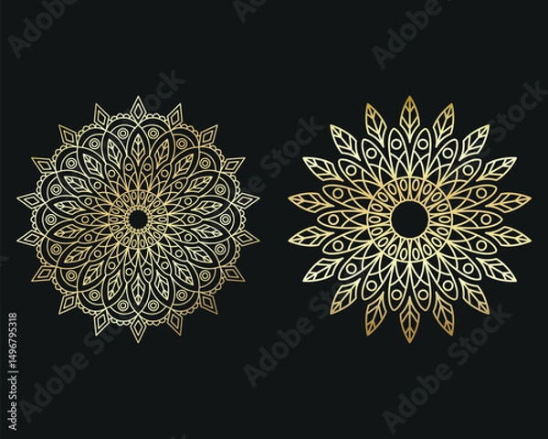 Fototapeta golden Mandala design. Decorative golden mandala. Mandala for henna, mehendi, business card, template, tattoo, Decorative ethnic ornamental elements, card. Spiritual golden mandala	