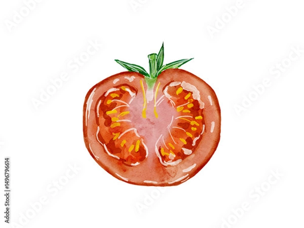 Obraz 水彩で描いた夏野菜のみずみずしいトマトのイラスト素材