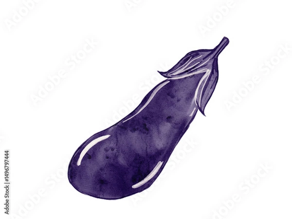 Obraz 水彩で描いた夏野菜のみずみずしいナスのイラスト素材