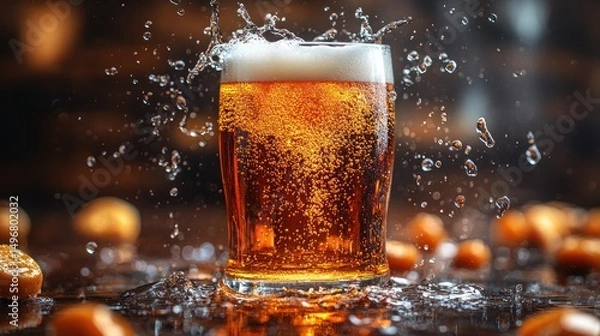 Fototapeta Refreshing Pint of Beer with Splashing Action