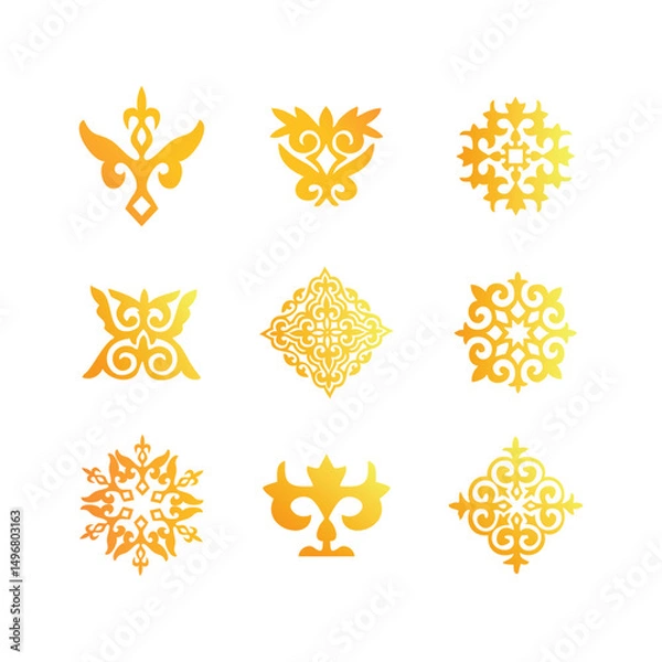 Obraz Golden Kazakh Ornaments – Ethnic Decorative Vector Elements Set