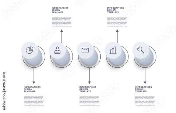 Obraz 3D Infographic Template with Business Icons. Five Processes, Step by Step Instructions