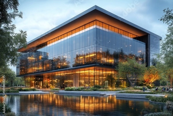 Fototapeta Planned layouts and architectural designs of business parks that promote functionality, collaboration, and modern aesthetics.