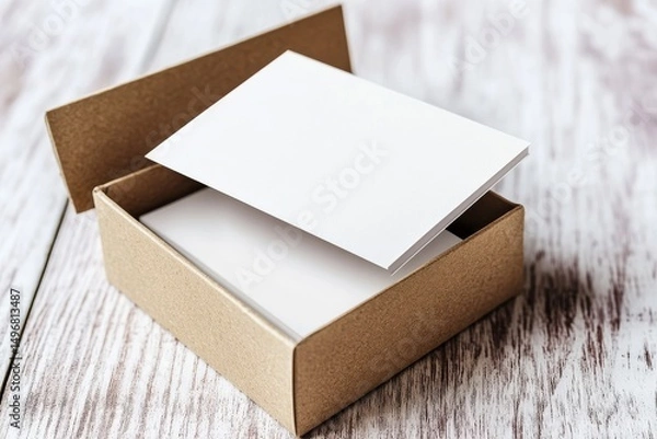 Fototapeta Blank card mockup in a gift box for presenting designs in a shop, business, or thank you card setting
