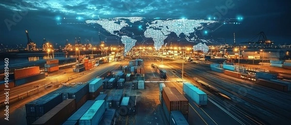 Fototapeta A cutting-edge holographic interface displaying a futuristic global supply chain map.