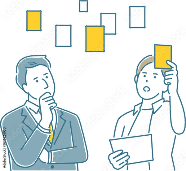 Obraz たくさんの案を考えて企画しているビジネスパーソン