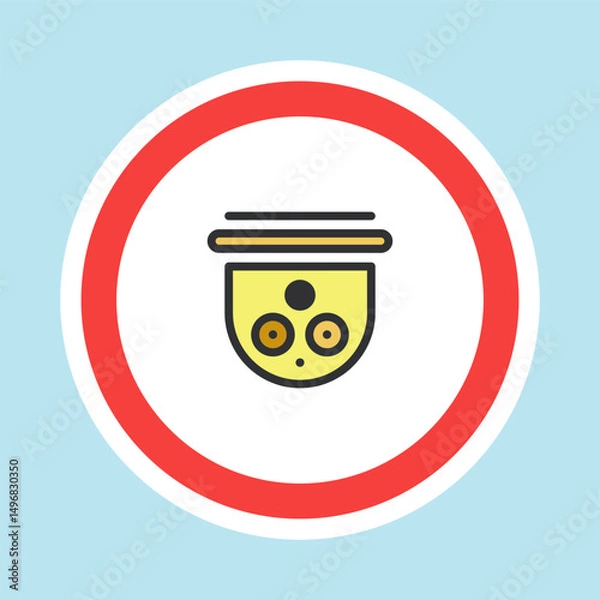 Fototapeta Video surveillance label, CCTV camera sticker made flat color style, vector illustration