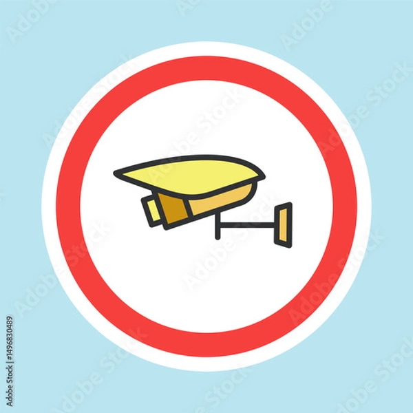 Fototapeta Video surveillance label, CCTV camera sticker made flat color style, vector illustration
