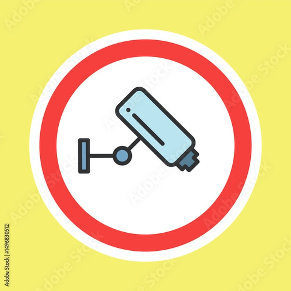 Fototapeta Video surveillance label, CCTV camera sticker made flat color style, vector illustration