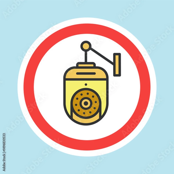 Fototapeta Video surveillance label, CCTV camera sticker made flat color style, vector illustration