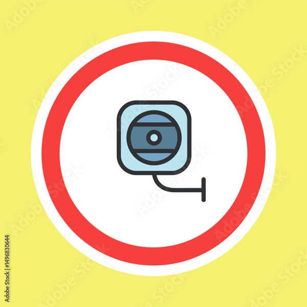 Fototapeta Video surveillance label, CCTV camera sticker made flat color style, vector illustration