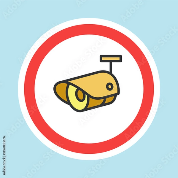 Fototapeta Video surveillance label, CCTV camera sticker made flat color style, vector illustration