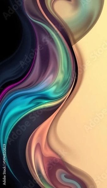 Obraz Mobile wallpaper,  abstract flowing multicolored liquid art with dark and light background tones