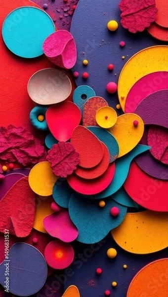Obraz Mobile wallpaper,  a vibrant display of layered paper circles and spheres in bold colors artfully