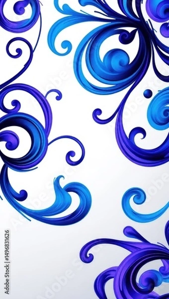 Obraz Mobile wallpaper,  a vibrant display of blue and purple floral swirls on a white background art