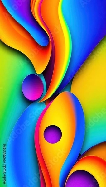 Obraz Mobile wallpaper,  a vibrant abstract design featuring layered shapes and circular elements