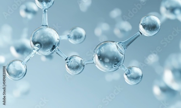 Obraz Clear Molecules on Light Blue Background: Abstract Water or Air Concept for Science and Technology Design