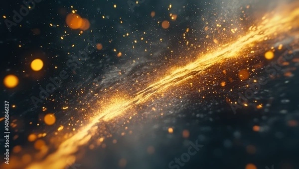 Fototapeta Abstract fiery, golden streak on dark background