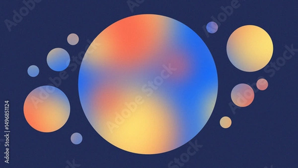 Fototapeta The minimalistic circle shapes backdrop with colorful gradient and grainy effect. Abstract trendy design card with copyspace area for captions.